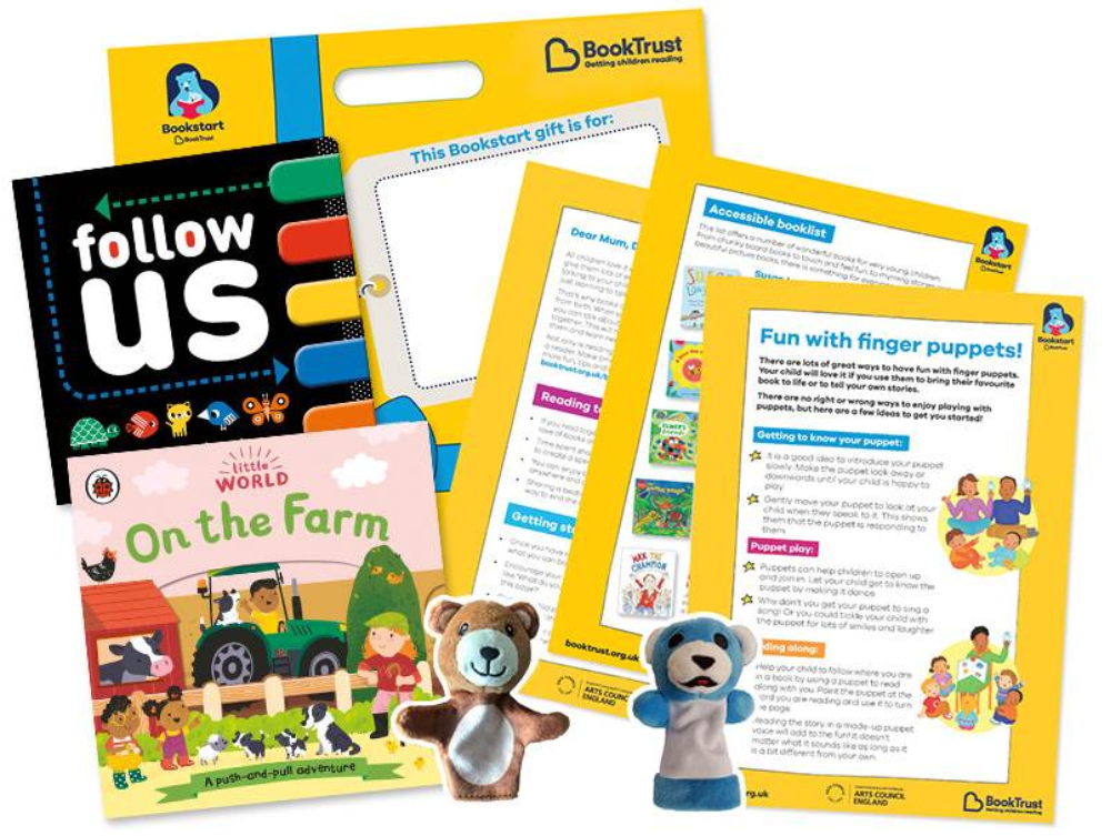 sheets, puppets and books from a booktrust pack