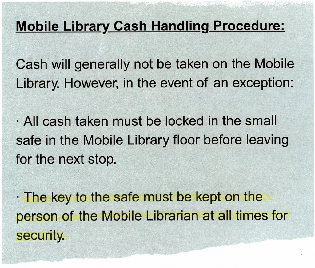 procedures document, highlighted and torn