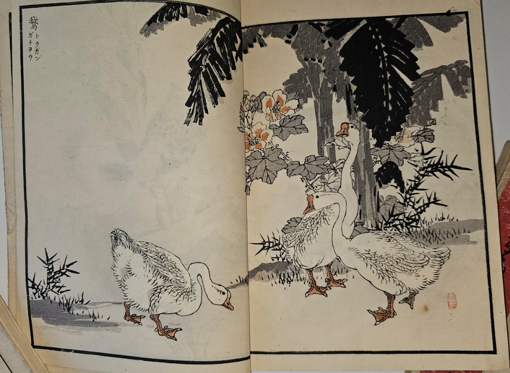 3 geese under a tree