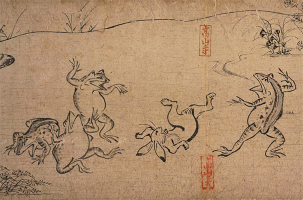 hand-drawn animals in dramatic poses on sepia paper