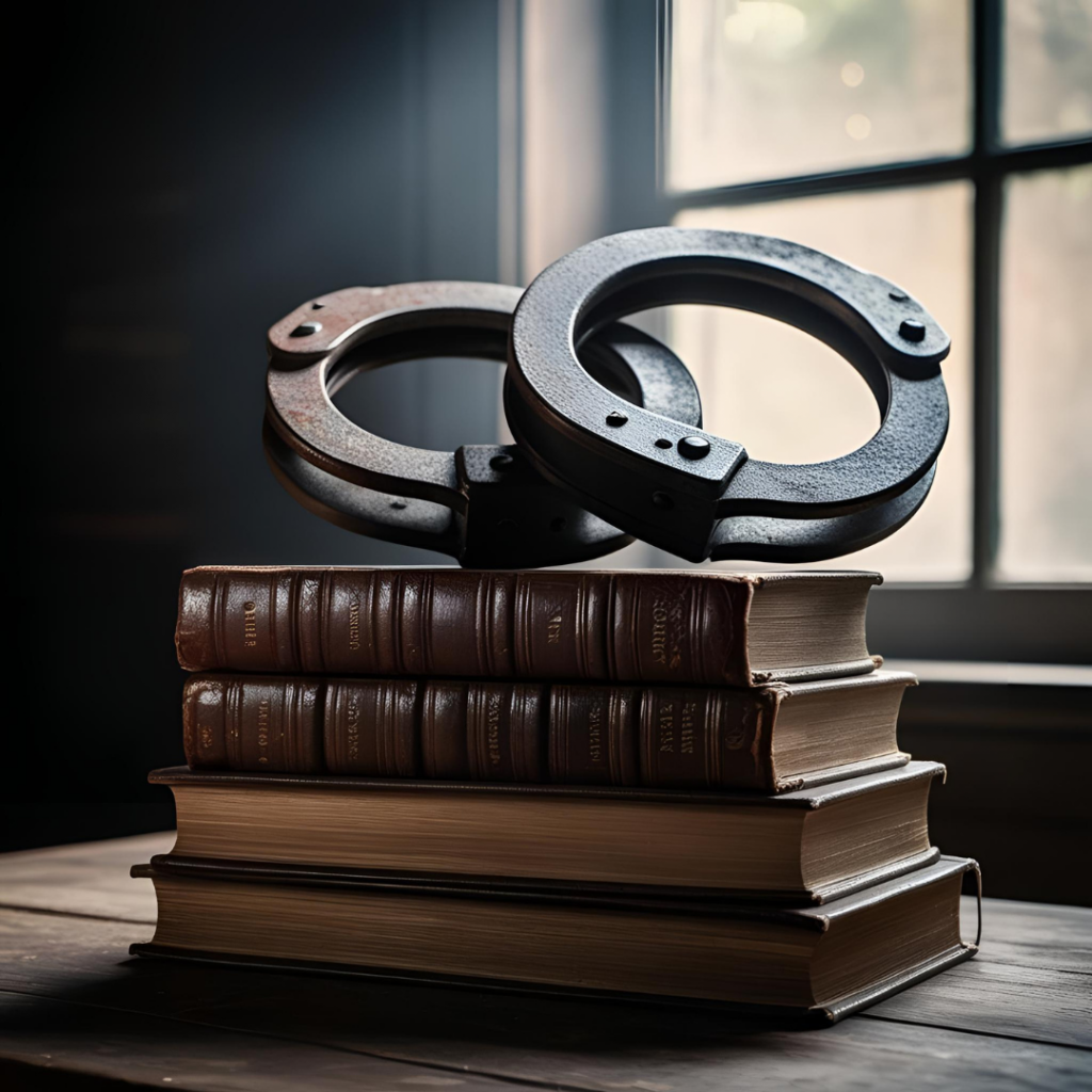 handcuffs on a pile of old books