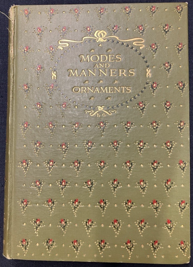 front cover, pale leather with embossed dots and flowers
