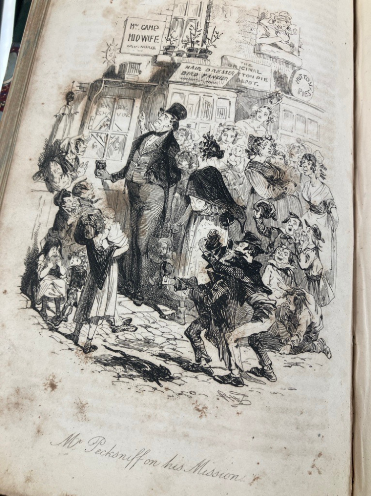 Monochrome line drawing of a street crowd